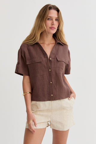 Mali Button Down Short Sleeve Linen Top