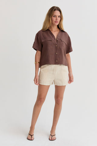 Mali Button Down Short Sleeve Linen Top