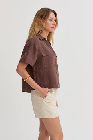 Lara Stripe Textured Linen Shorts