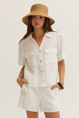 Mali Button Down Short Sleeve Linen Top