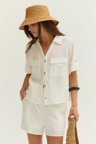 Mali Button Down Short Sleeve Linen Top