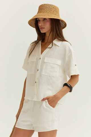 Mali Button Down Short Sleeve Linen Top