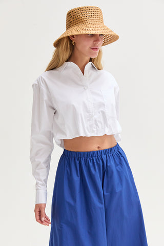Demi Poplin Bubble Hem Cropped Shirt