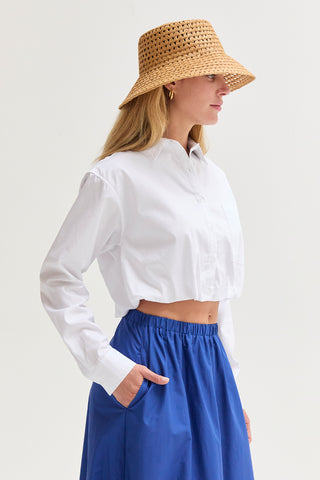 Demi Poplin Bubble Hem Cropped Shirt