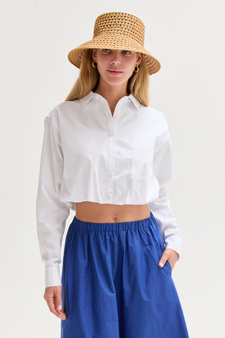 Demi Poplin Bubble Hem Cropped Shirt