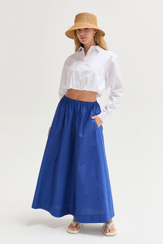 Demi Poplin Bubble Hem Cropped Shirt