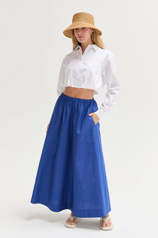 Demi Poplin Bubble Hem Cropped Shirt