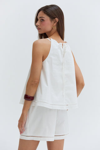 Reese Poplin Lattice Trim Halter Top