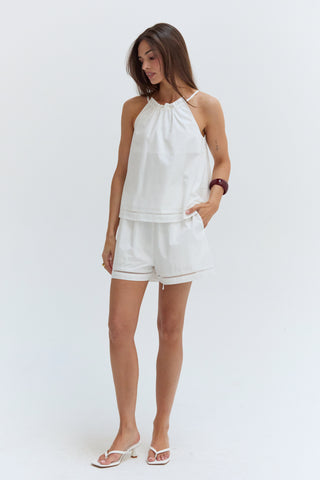 Reese Poplin Lattice Trim Halter Top