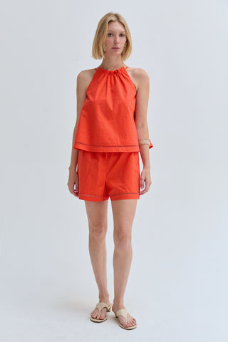 Reese Poplin Lattice Trim Halter Top