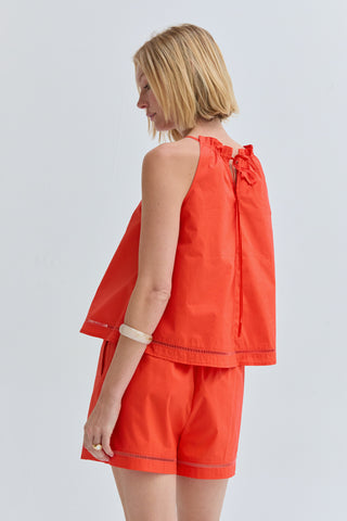 Reese Poplin Lattice Trim Halter Top