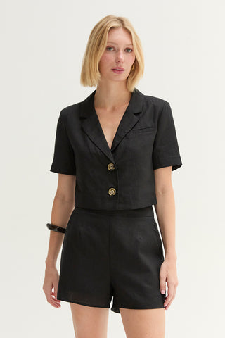 Isla Cropped Linen Blend Blazer