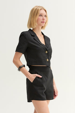 Isla Cropped Linen Blend Blazer