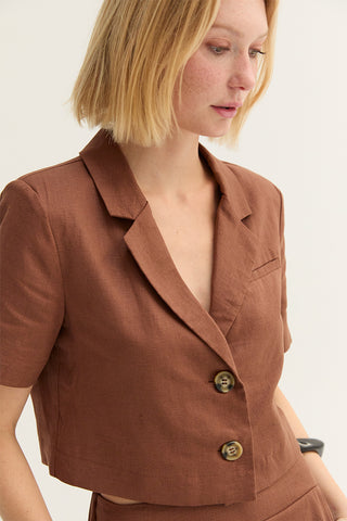 Isla Cropped Linen Blend Blazer