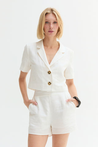 Isla Cropped Linen Blend Blazer