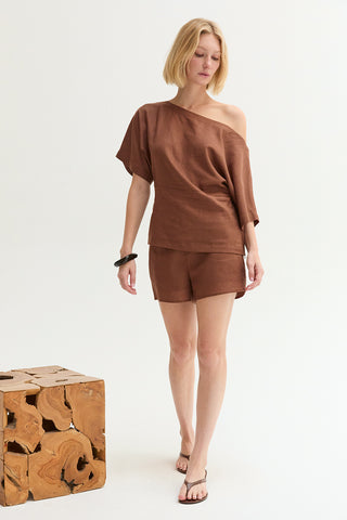 Elena One Shoulder Linen Blend Top