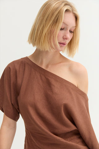 Elena One Shoulder Linen Blend Top