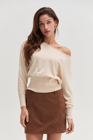 Cassie Cinched Waist Boatneck Sweater Top