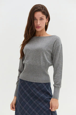 Cassie Cinched Waist Boatneck Sweater Top