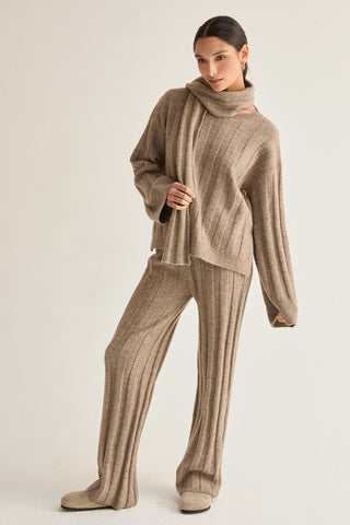 Kenny Ribbed Three Piece Sweater Lounge & Scarf Set