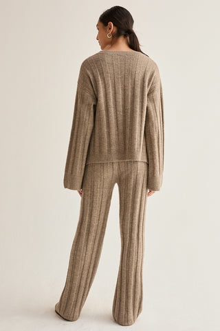 Kenny Ribbed Three Piece Sweater Lounge & Scarf Set