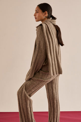 Kenny Ribbed Three Piece Sweater Lounge & Scarf Set