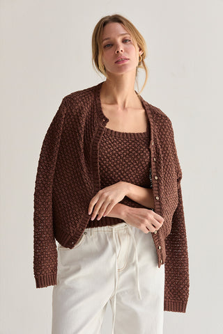 Brielle Basket Weave Knit Cardigan Tank Set