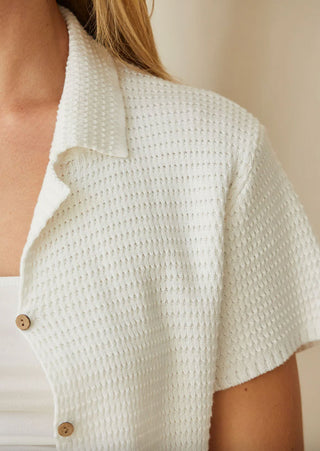 model wearing a cotton waffle knit top