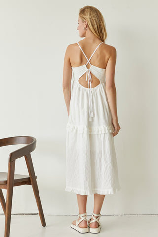 Leah Mixed-Media Midi Dress