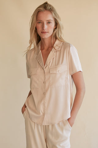 Lesli Satin Short Sleeve Shirt