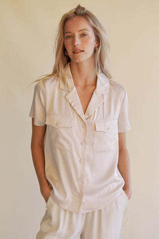 Lesli Satin Short Sleeve Shirt