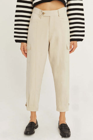 model wearing high-waisted utility cargo pants