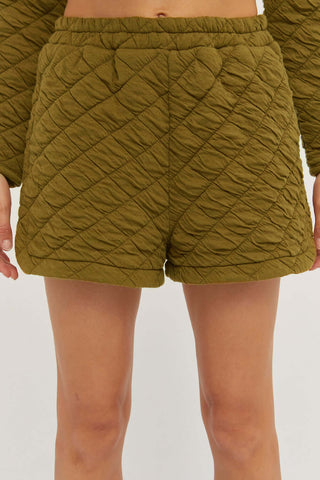 model wearing lounge quilted shorts
